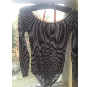 Purple and White Stripped Long Sleeved Bodysuit